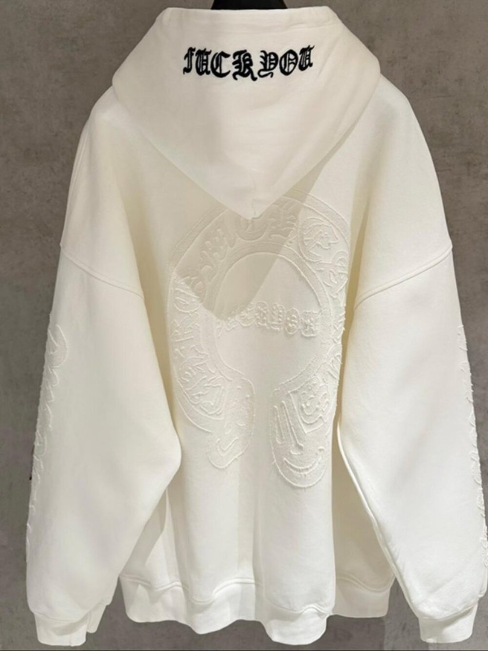 Chrome Hearts Embroidered Pattern White Hooded Sweatshirt Size XL - Picture 2 of 9